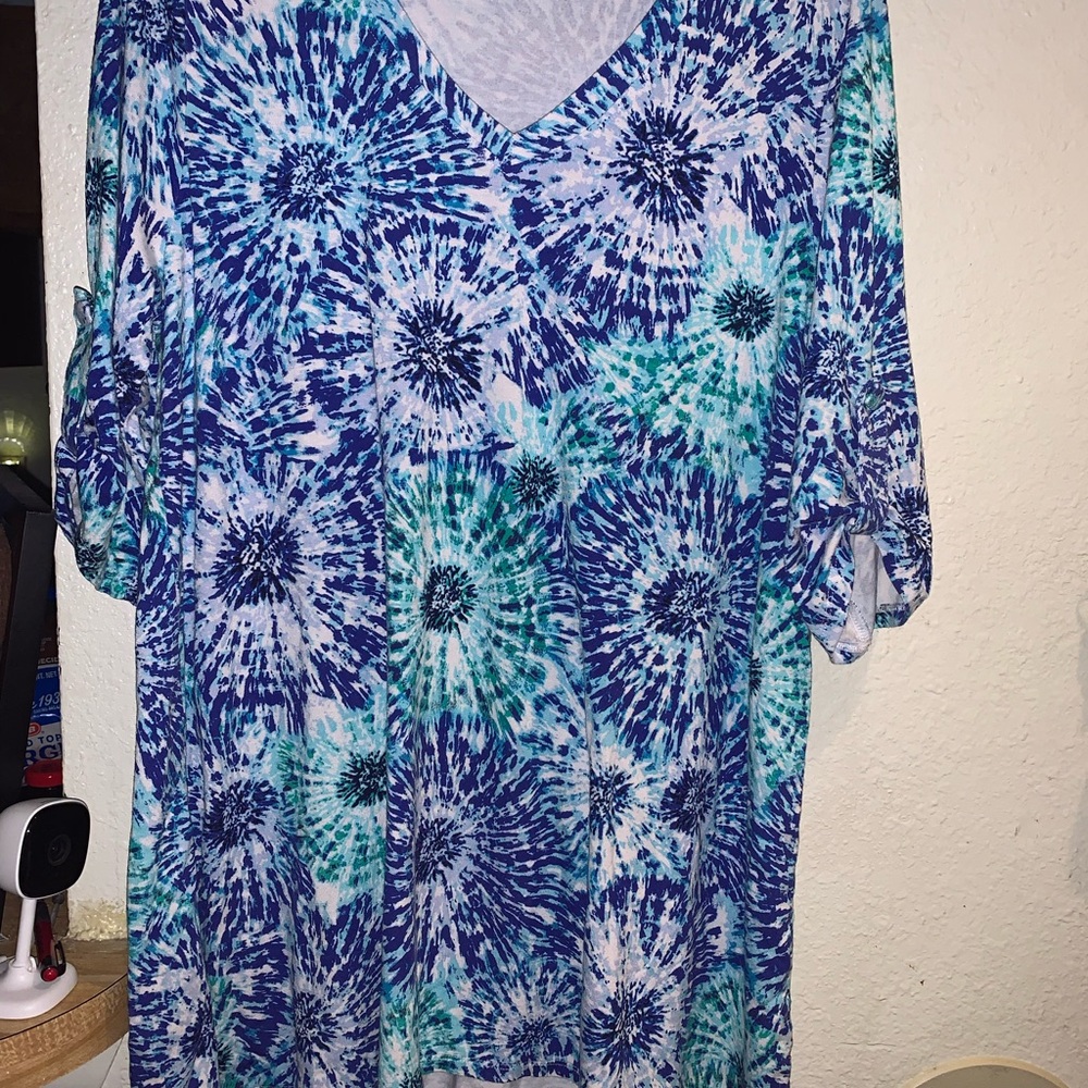 Vibrant Blue and White Women's Blouse